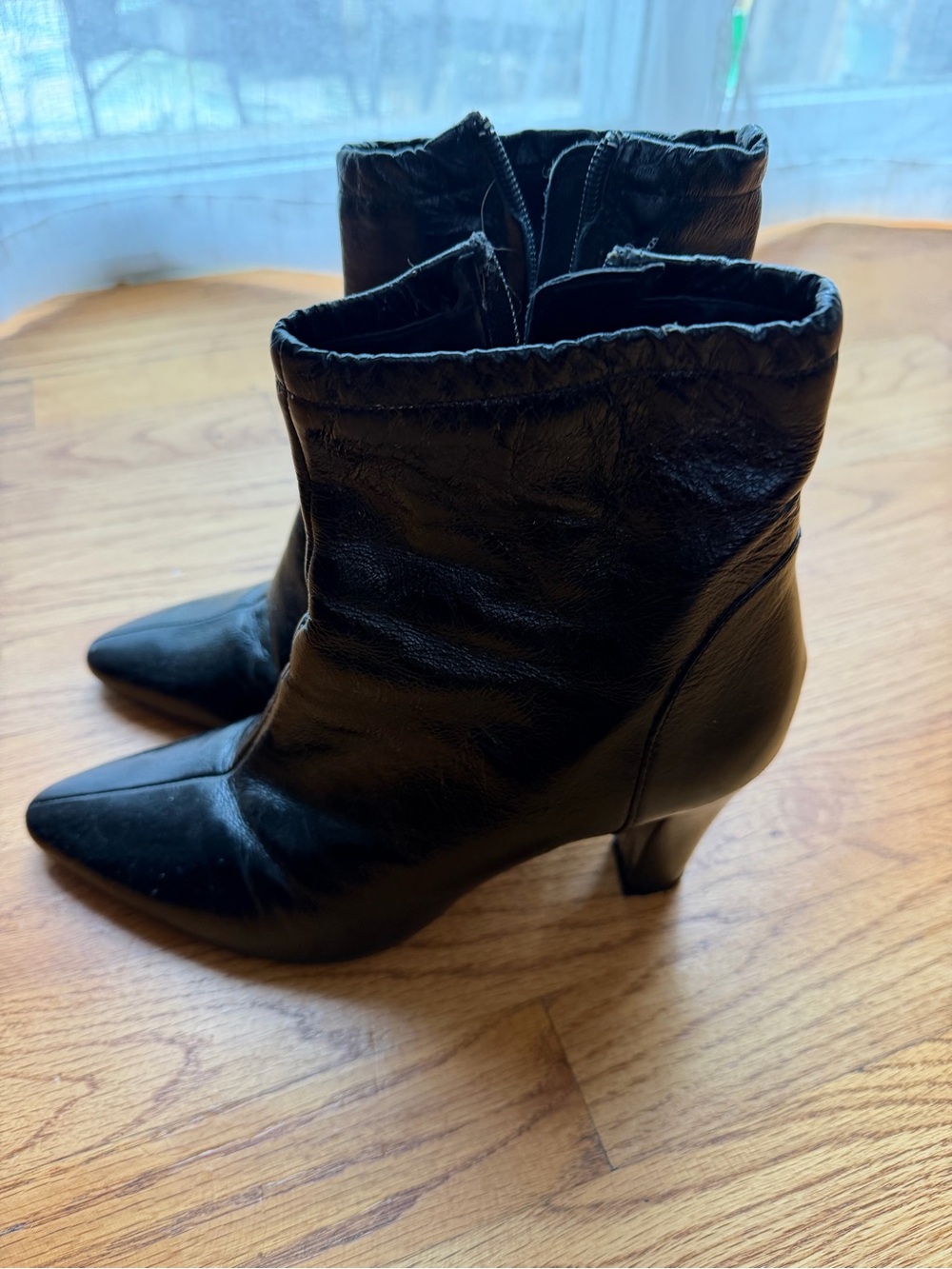 Zara Black Pointed-Toe Leather Ankle Boots